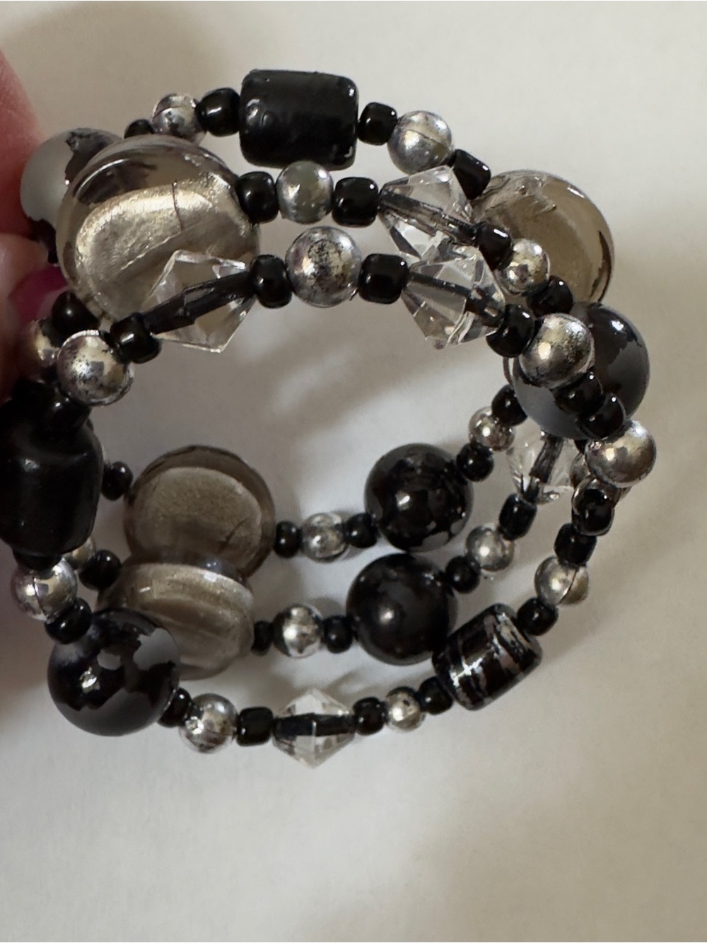 3/$10 Source Unknown Black & Silver Multi-Bead Coil Bracelet